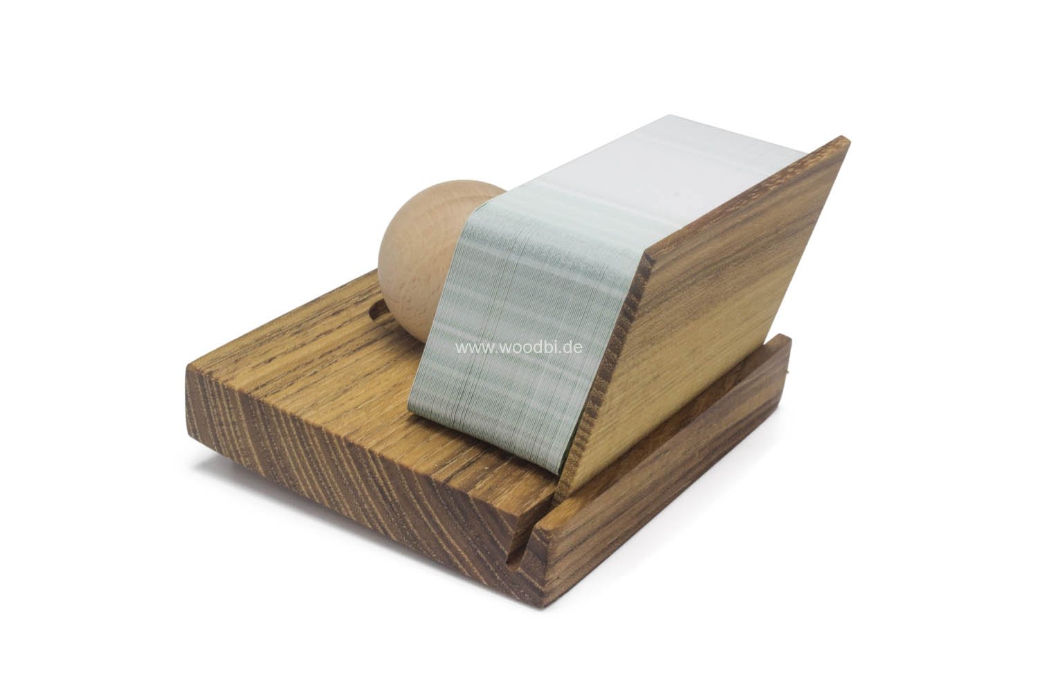 HolzHalter für Visitenkarten mit einer Holzkugel