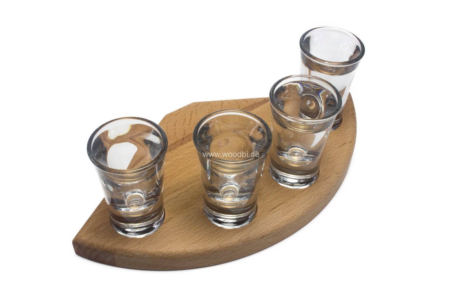 Kleines Schnapsglasträger aus Holz mit 4 Stampfern