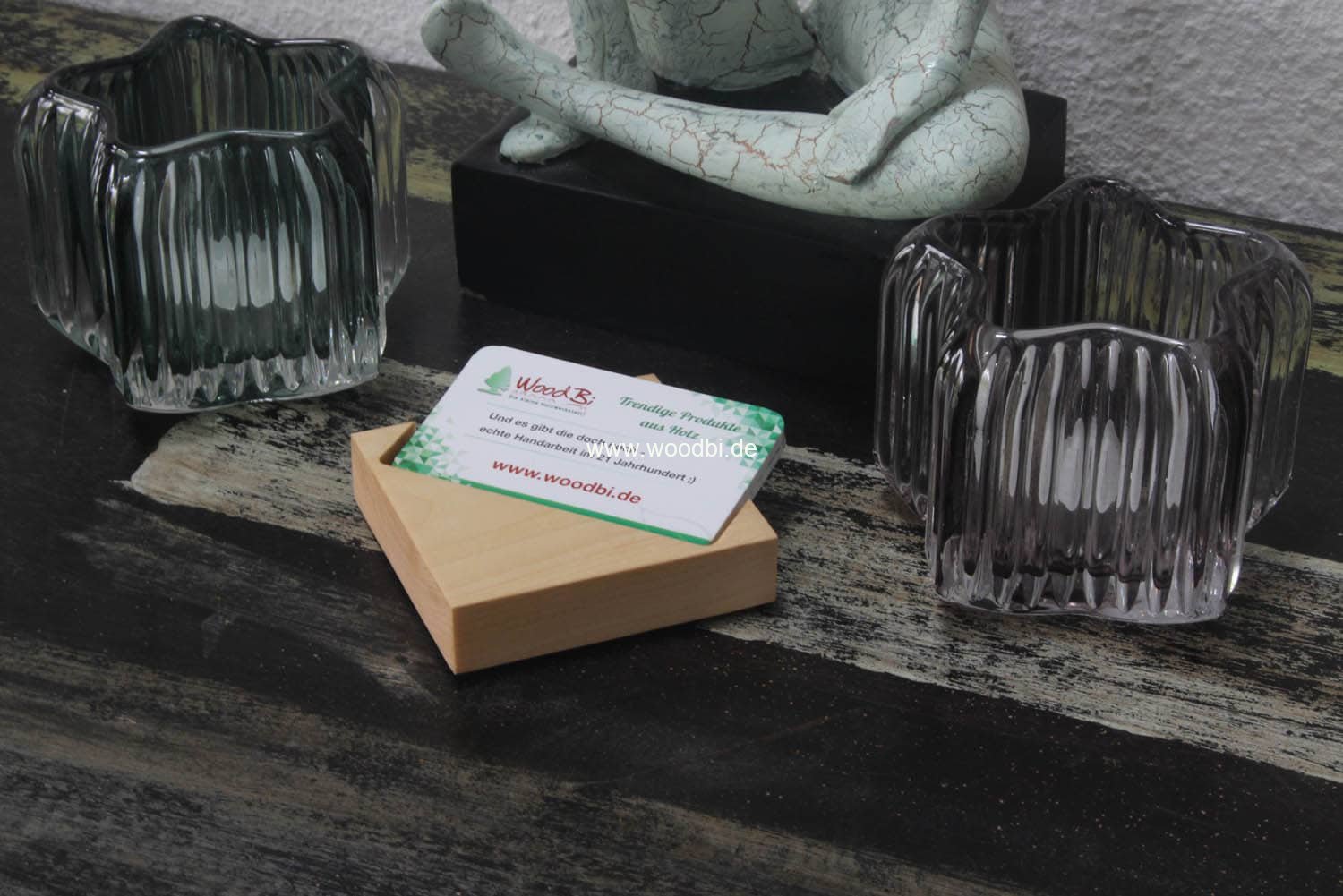 Quadratische Box für Visitenkarten Tisch Akazie Geschäft