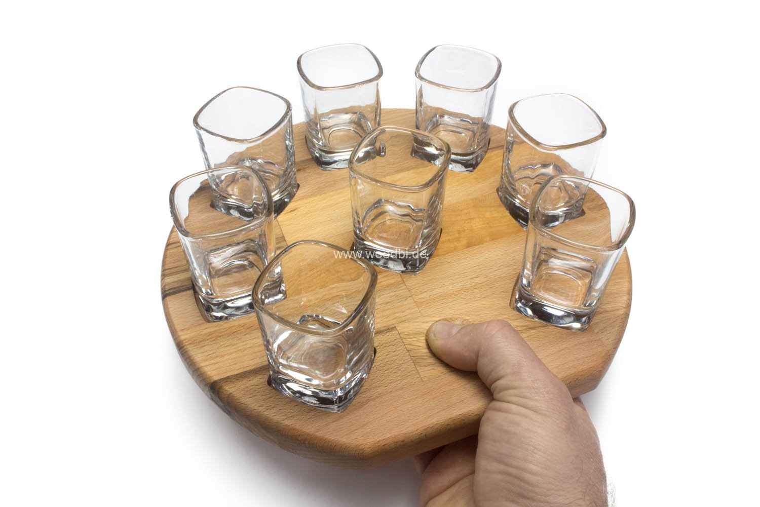 Rundes Schnapsbrett mit 8 Gläsern