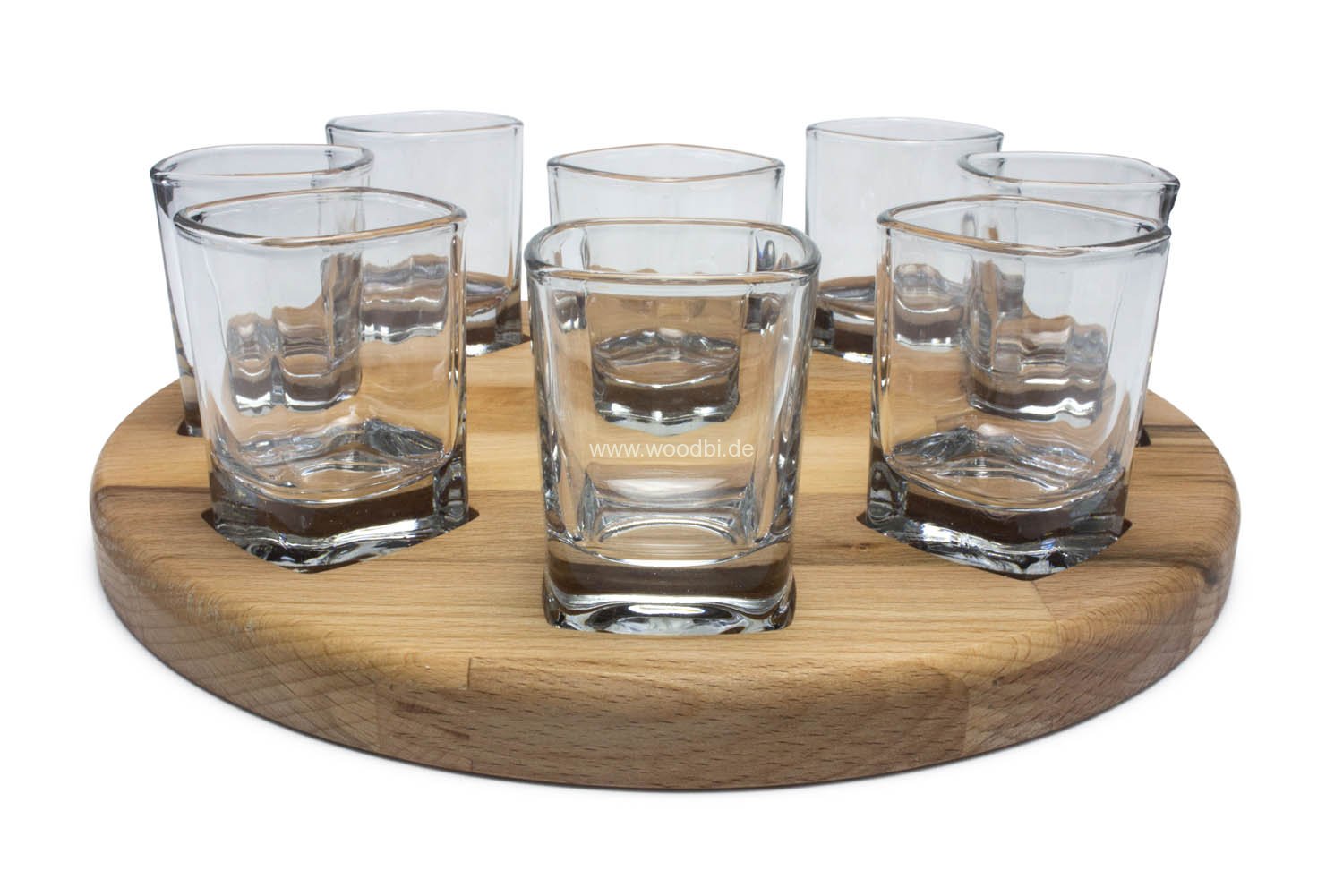 Rundes Schnapsbrett mit Gläsern