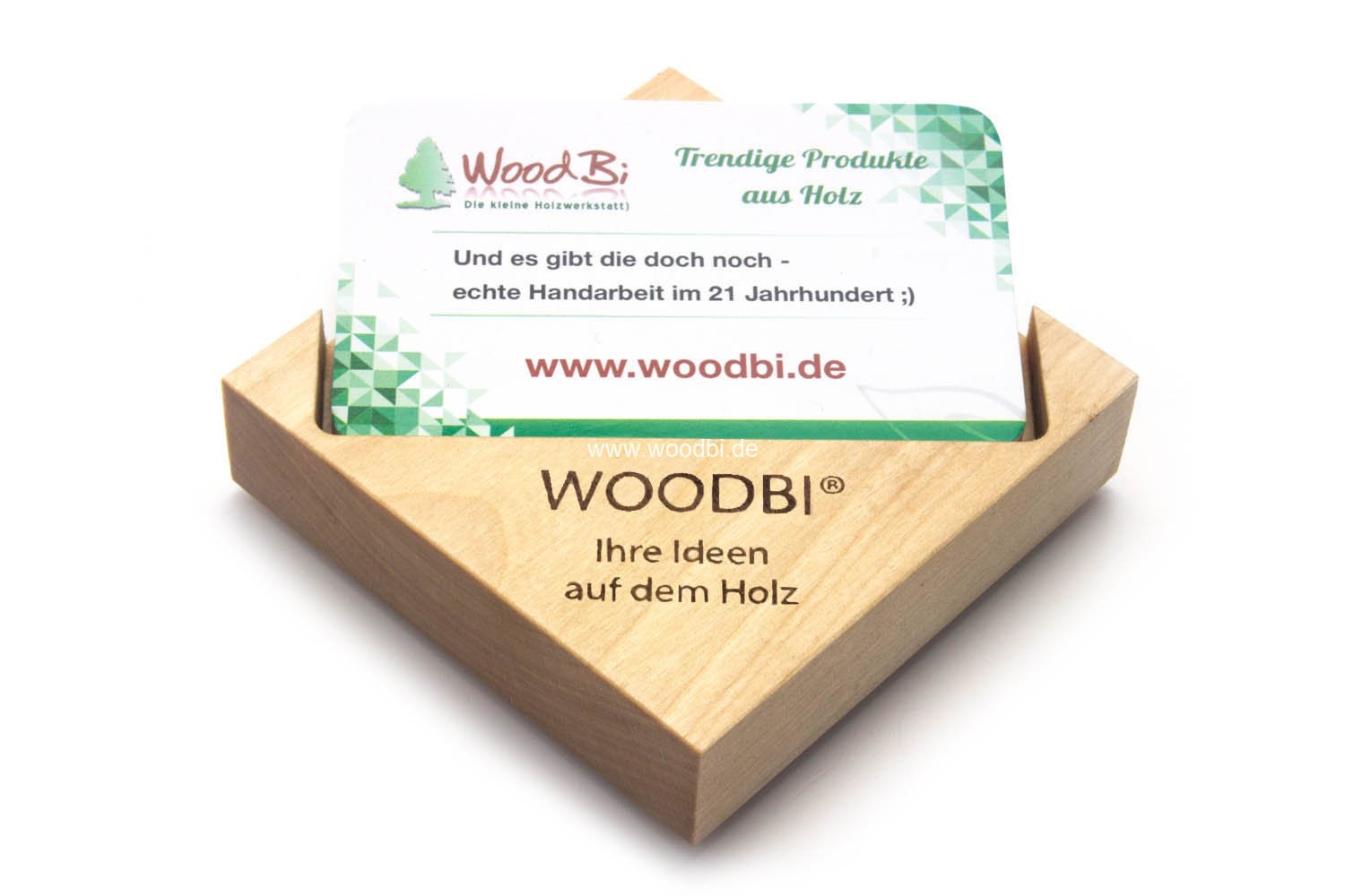 Visitenkartenbox aus Holz mit einer Lasergravur Logo Birke