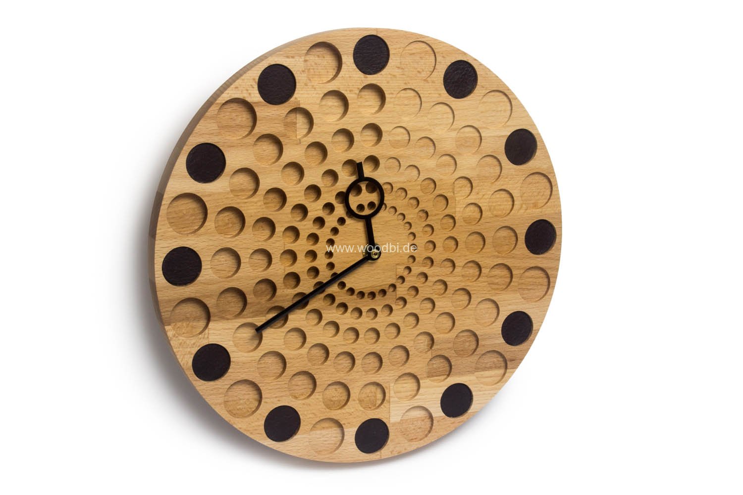 Wanduhr aus Holz und Leder mit kurzen Zeigern 300mm