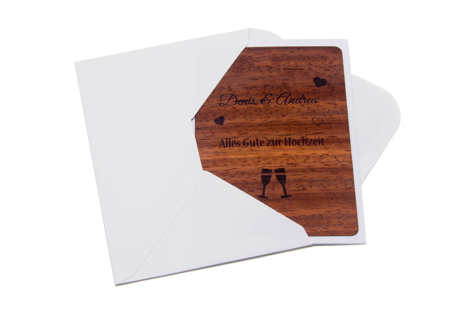Hochzeitskarte aus Holz mit Namen