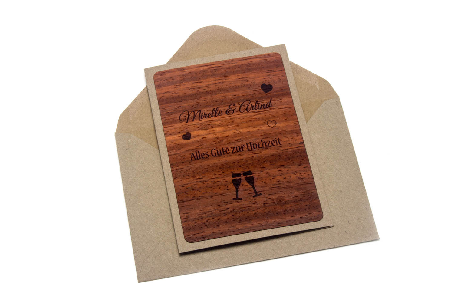 Hochzeitskarte aus Holz personalisiert