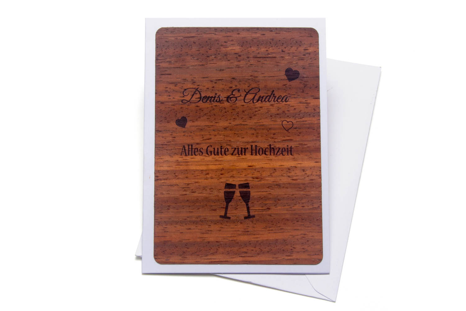 Hochzeitskarte mit Gravur aus Holz